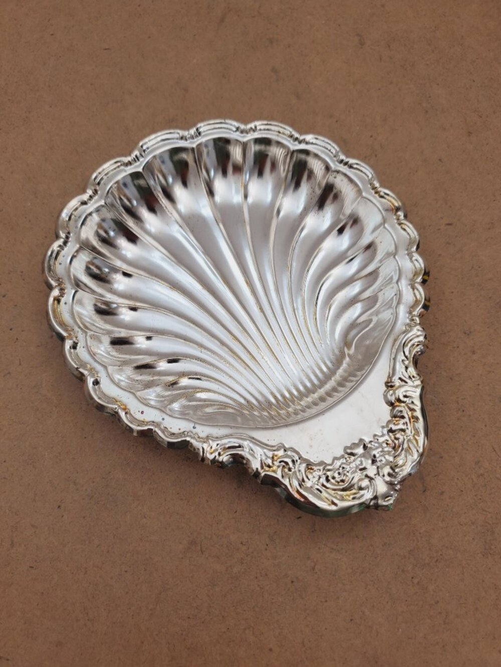 Silver Plate Shell Shaped Serving Bowl. Clam Shell Dish with Neoclassical Design